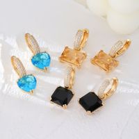 1 Pair Sweet Simple Style Shiny Square Heart Shape Rectangle Inlay Copper Zircon K Gold Plated Rhodium Plated Drop Earrings main image 1