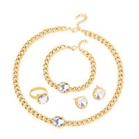 Glamour Luxueux Dame Géométrique Acier Au Titane Incruster Zircon Anneaux Des Boucles D'oreilles Collier sku image 17