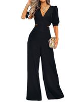 Women's Daily Casual Simple Style Solid Color Full Length Hollow Out Jumpsuits main image 2