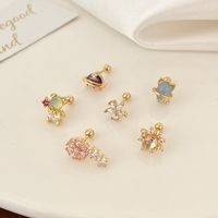 1 Piece Simple Style Round Flower Inlay Copper Zircon Ear Studs main image 1