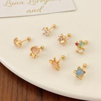 1 Piece Simple Style Round Flower Inlay Copper Zircon Ear Studs main image 3