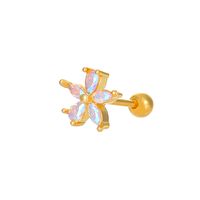 1 Piece Simple Style Round Flower Inlay Copper Zircon Ear Studs sku image 12