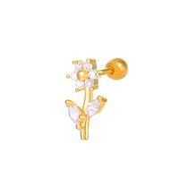 1 Piece Simple Style Round Flower Inlay Copper Zircon Ear Studs sku image 5