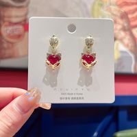 1 Pair Fairy Style Heart Shape Flower Bow Knot Inlay Opal Opal Ear Studs sku image 29