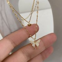 Simple Style Butterfly Alloy Inlay Rhinestones Women's Layered Necklaces main image 5
