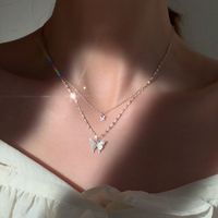 Estilo Simple Mariposa Aleación Embutido Diamantes De Imitación Mujeres Collares En Capas main image 2