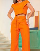 Women's Casual Solid Color Polyester Pants Sets main image 4