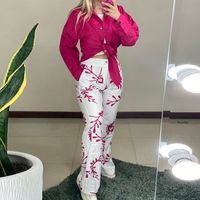 Women's Casual Leaves Polyester Printing Pocket Pants Sets main image 4