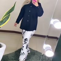 Women's Casual Leaves Polyester Printing Pocket Pants Sets sku image 15