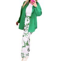 Women's Casual Leaves Polyester Printing Pocket Pants Sets main image 3
