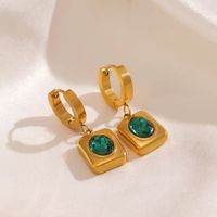 1 Pair Simple Style Square Plating Inlay 304 Stainless Steel Artificial Rhinestones 18K Gold Plated Drop Earrings main image 1