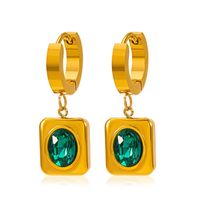 1 Pair Simple Style Square Plating Inlay 304 Stainless Steel Artificial Rhinestones 18K Gold Plated Drop Earrings main image 3
