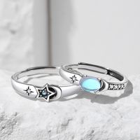 Classic Style Star Sterling Silver Plating Inlay Moonstone Open Rings main image 1
