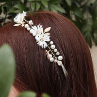 Japanese Style Plaid Flower Imitation Pearl Copper Ribbon Inlay Rhinestones Hair Band main image 5