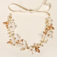 Japanese Style Plaid Flower Imitation Pearl Copper Ribbon Inlay Rhinestones Hair Band main image 4
