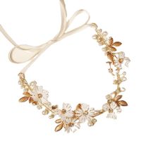 Japanese Style Plaid Flower Imitation Pearl Copper Ribbon Inlay Rhinestones Hair Band main image 3