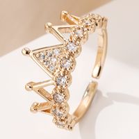 Casual Lady Crown Copper Inlay Zircon Open Rings main image 1