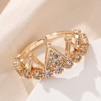 Casual Lady Crown Copper Inlay Zircon Open Rings main image 4