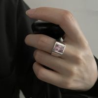Modern Style Square Copper Inlay Zircon Open Rings main image 5