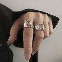 Modern Style Square Copper Inlay Zircon Open Rings main image 1