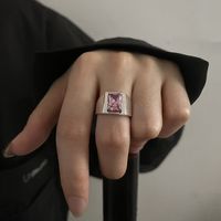 Modern Style Square Copper Inlay Zircon Open Rings main image 3