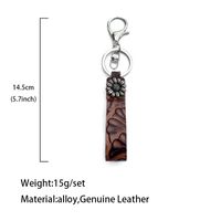 Vintage Style Cattle Flower Pu Leather Inlay Turquoise Unisex Bag Pendant Keychain main image 5