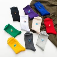 Unisex Casual Clouds Rainbow Solid Color Cotton Embroidery Crew Socks A Pair main image 2