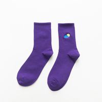 Unisex Casual Clouds Rainbow Solid Color Cotton Embroidery Crew Socks A Pair sku image 8