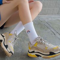 Unisex Casual Clouds Rainbow Solid Color Cotton Embroidery Crew Socks A Pair main image 4