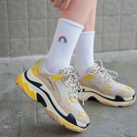 Unisex Casual Clouds Rainbow Solid Color Cotton Embroidery Crew Socks A Pair main image 3