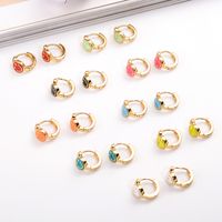 1 Pair Ig Style Simple Style Round Smiley Face Enamel Plating Inlay Copper Zircon 18k Gold Plated Earrings main image 1