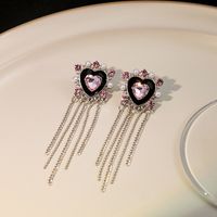 1 Pair Simple Style Heart Shape Inlay Alloy Zircon Drop Earrings main image 4