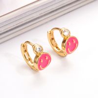 1 Pair Ig Style Simple Style Round Smiley Face Enamel Plating Inlay Copper Zircon 18k Gold Plated Earrings main image 9