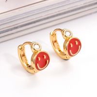 1 Pair Ig Style Simple Style Round Smiley Face Enamel Plating Inlay Copper Zircon 18k Gold Plated Earrings main image 10