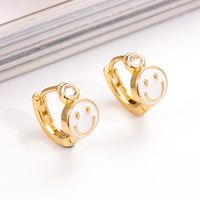 1 Pair Ig Style Simple Style Round Smiley Face Enamel Plating Inlay Copper Zircon 18k Gold Plated Earrings main image 3