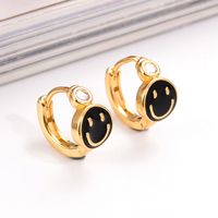 1 Pair Ig Style Simple Style Round Smiley Face Enamel Plating Inlay Copper Zircon 18k Gold Plated Earrings main image 2