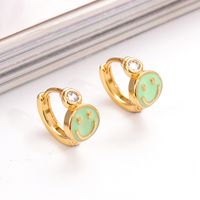 1 Pair Ig Style Simple Style Round Smiley Face Enamel Plating Inlay Copper Zircon 18k Gold Plated Earrings main image 4
