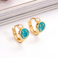1 Pair Ig Style Simple Style Round Smiley Face Enamel Plating Inlay Copper Zircon 18k Gold Plated Earrings main image 5
