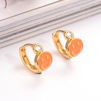 1 Pair Ig Style Simple Style Round Smiley Face Enamel Plating Inlay Copper Zircon 18k Gold Plated Earrings main image 7