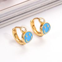 1 Pair Ig Style Simple Style Round Smiley Face Enamel Plating Inlay Copper Zircon 18k Gold Plated Earrings main image 6