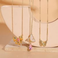 Casual Lady Butterfly Bow Knot Stainless Steel Copper 14k Gold Plated Shell Zircon Pendant Necklace In Bulk main image 1
