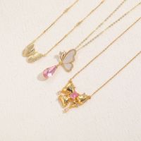 Casual Lady Butterfly Bow Knot Stainless Steel Copper 14k Gold Plated Shell Zircon Pendant Necklace In Bulk main image 5