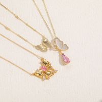 Casual Lady Butterfly Bow Knot Stainless Steel Copper 14k Gold Plated Shell Zircon Pendant Necklace In Bulk main image 6