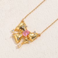 Casual Lady Butterfly Bow Knot Stainless Steel Copper 14k Gold Plated Shell Zircon Pendant Necklace In Bulk sku image 1