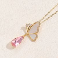 Casual Lady Butterfly Bow Knot Stainless Steel Copper 14k Gold Plated Shell Zircon Pendant Necklace In Bulk sku image 3