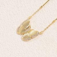 Casual Lady Butterfly Bow Knot Stainless Steel Copper 14k Gold Plated Shell Zircon Pendant Necklace In Bulk sku image 2
