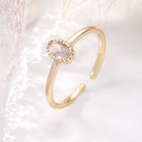 Elegant Lady Oval Copper Inlay Zircon Open Rings sku image 1