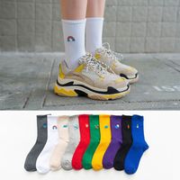 Unisex Casual Clouds Rainbow Solid Color Cotton Embroidery Crew Socks A Pair main image 1
