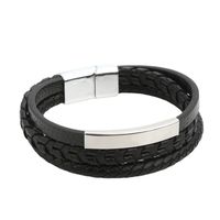 Classical Luxurious Color Block Stainless Steel Pu Leather Alloy Braid Men's Bangle main image 5