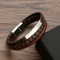Classical Luxurious Color Block Stainless Steel Pu Leather Alloy Braid Men's Bangle main image 4